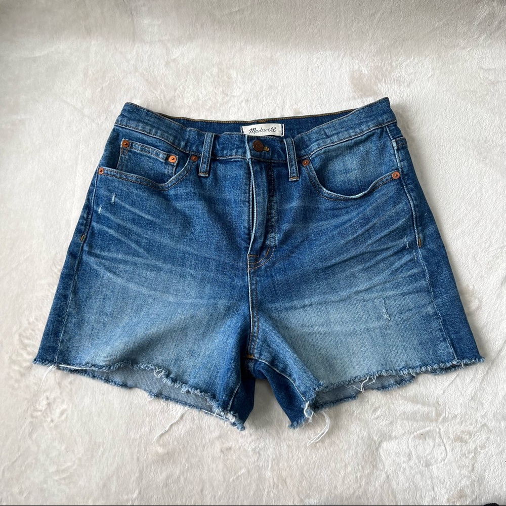 Madewell High Waisted Raw Hem Distressed Denim Shorts Size 29
